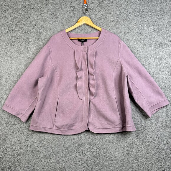 Talbots Coat Size 22W Lilac Collarless Ruffled Cardigan 3/4 Sleeve Grandmacore - Picture 1 of 16